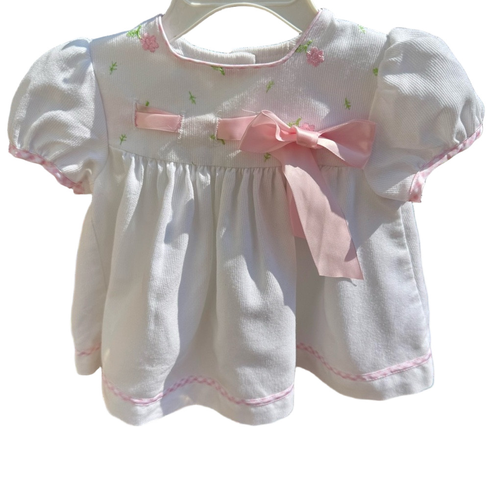 White Baby Dress with Pink Bow 🎀 & Flowers 🌸